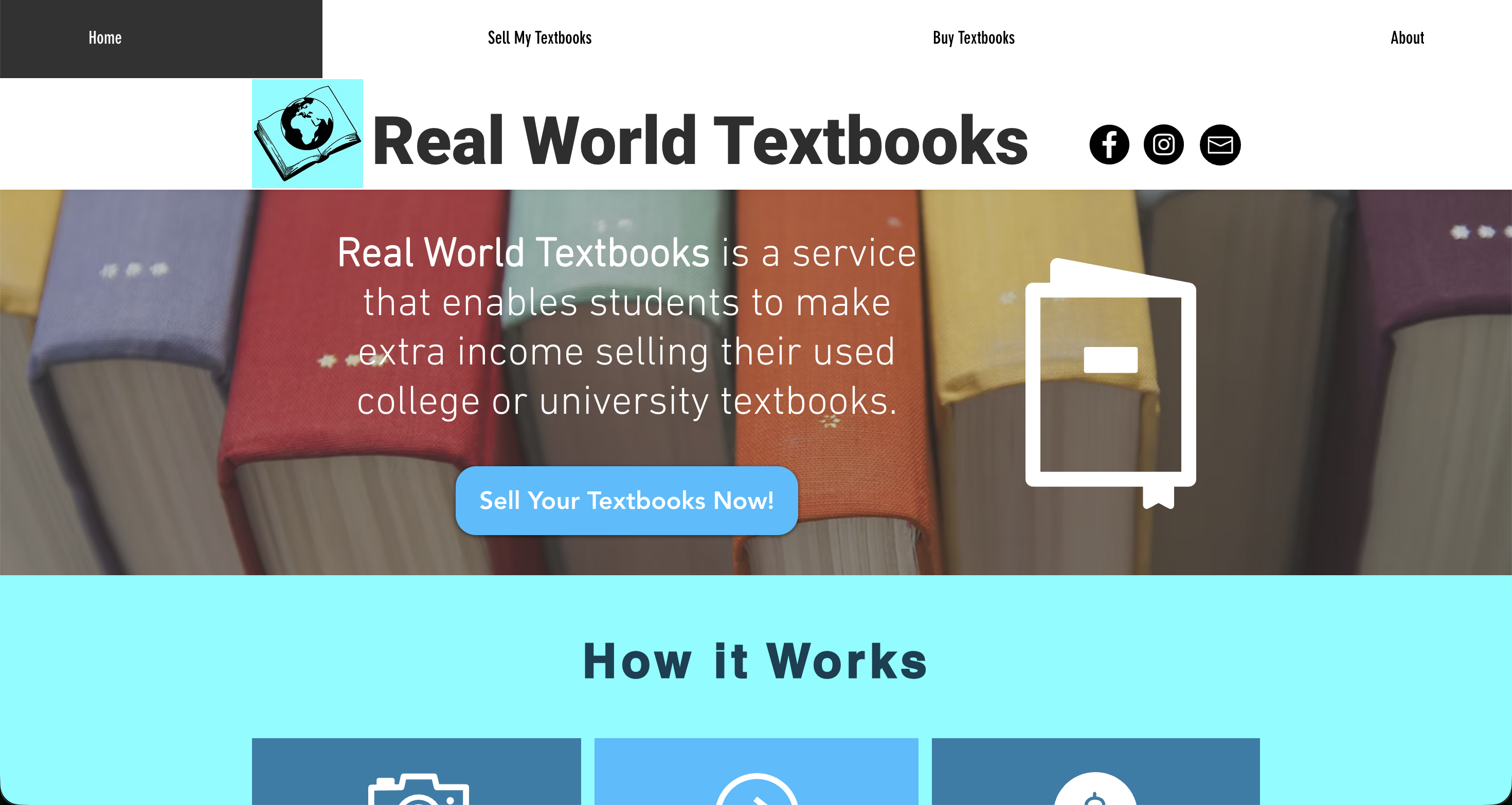 RealWorldTextbooks website showing the textbook buyback service where students can get instant quotes for used university textbooks