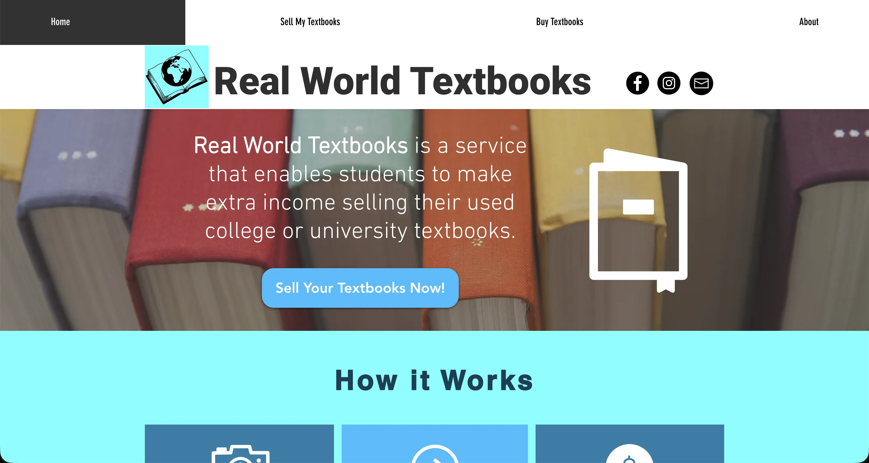 RealWorldTextbooks website showing the textbook buyback service where students can get instant quotes for used university textbooks